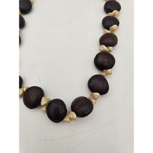 Vintage Hawaiian Sea Bean Shell Lei Necklace Boho Hamburger Seed Beach Jewelry
